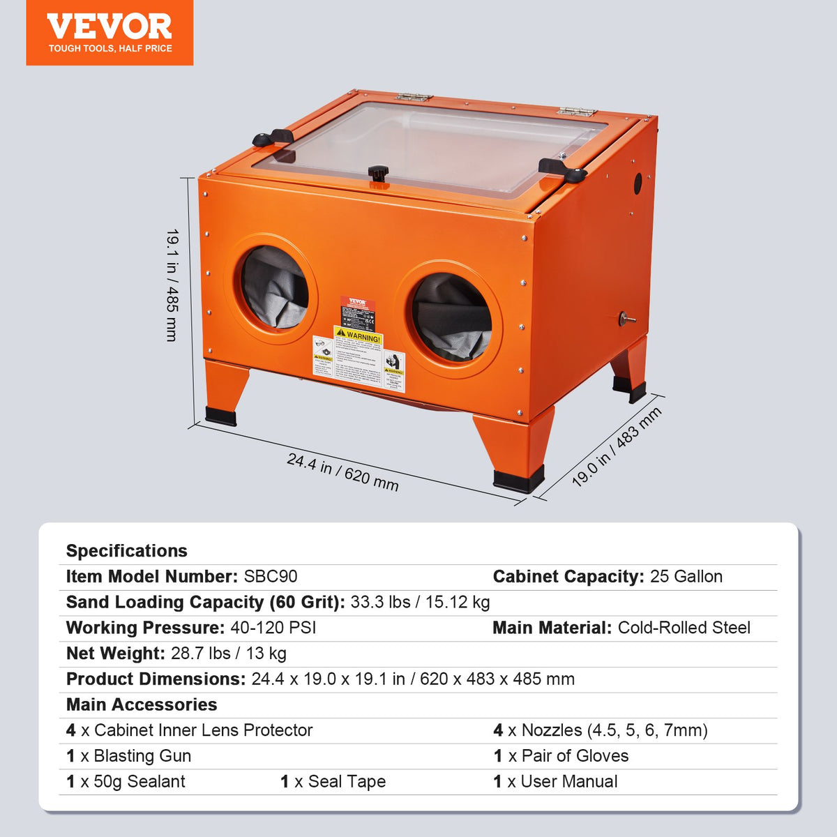 25 Gallon Sandblasting Cabinet, 40-120PSI Portable Benchtop Sand Blasting Cabinet, Heavy Duty Steel Sand V952-PSJ25JLW00002P4MFV3