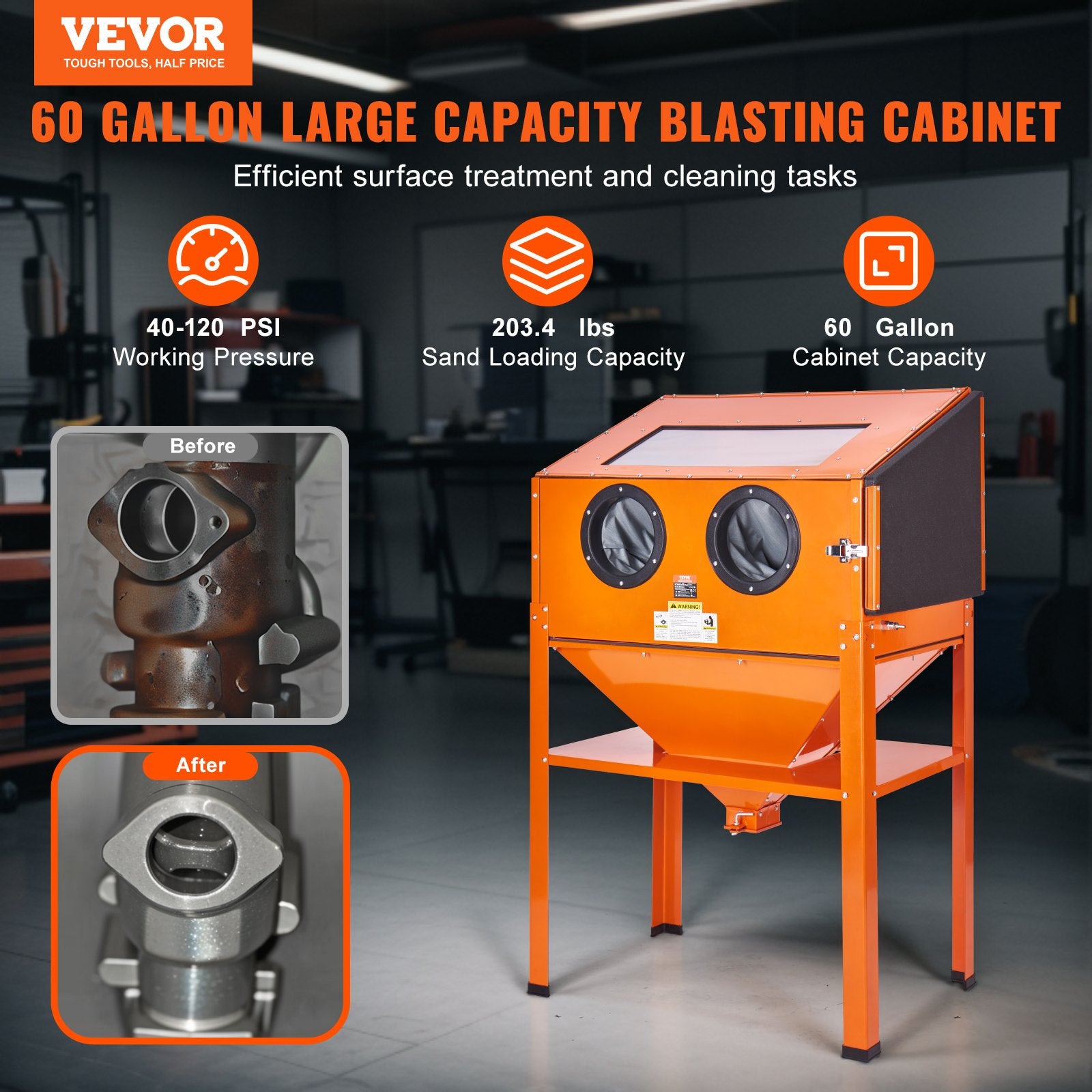 60 Gallon Sand Blasting Cabinet with Stand with Blasting Gun & 4 Nozzles V952-PSJ60JLW0000PHICYV3