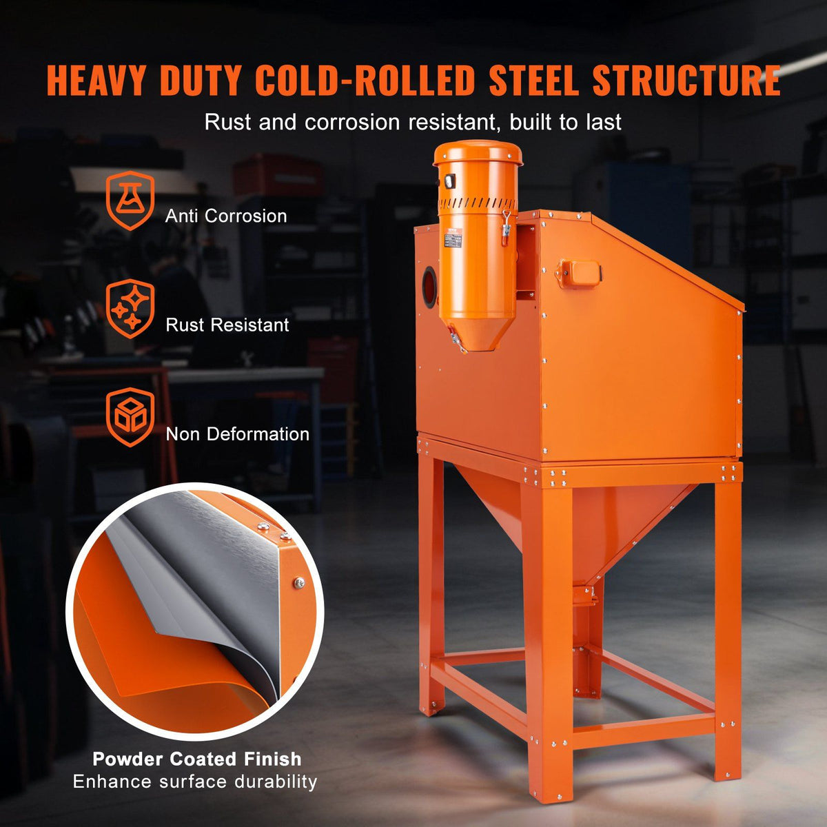 90 Gallon Sandblasting Cabinet with 1.8 Gallon Dust Collection System, 40-120PSI Sand Blasting Cabinet with V952-PSJ90JLY0000LHGAJV3
