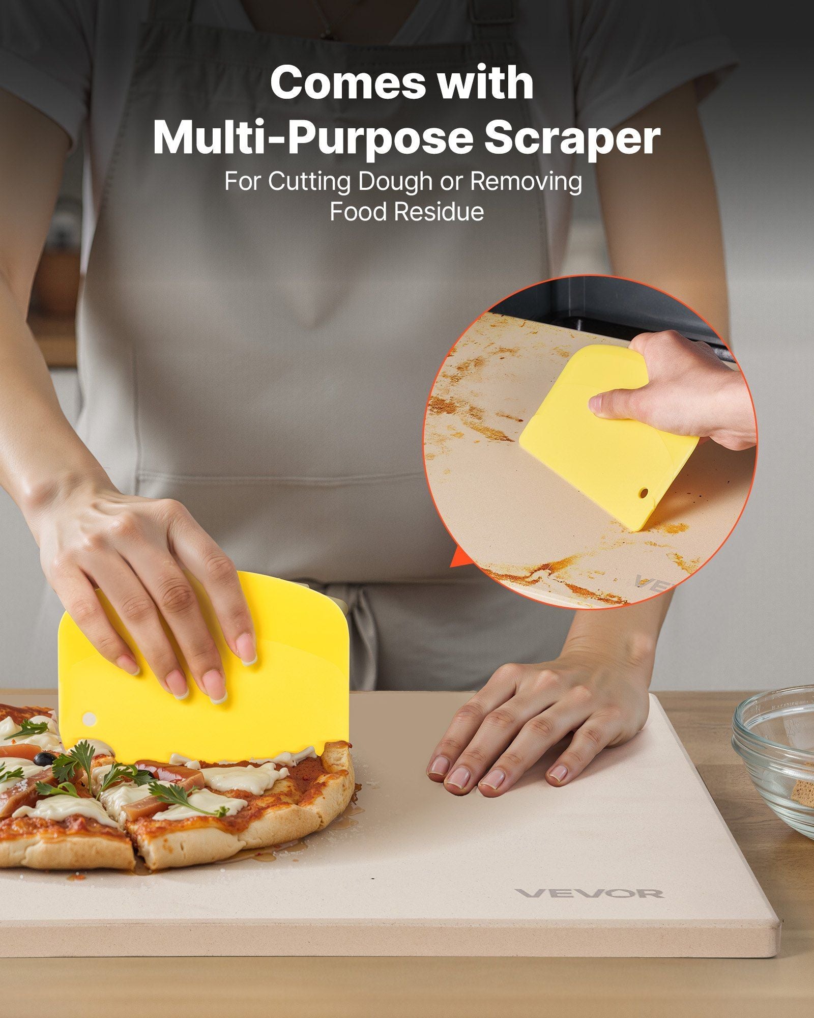 Pizza Stone, 406 x 355 mm Rectangular Cordierite Pizza Stone, Extra Large Baking-Stone with Scraper, 15 mm V952-PSSJQSJX1614V8WHJ001V0