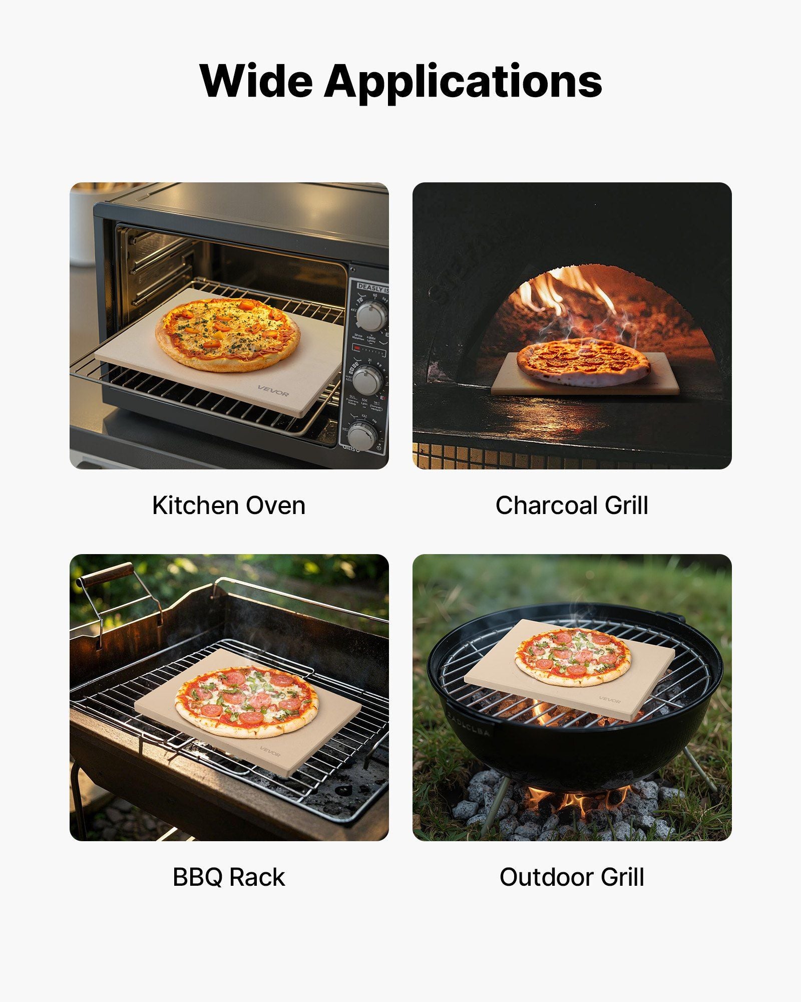 Pizza Stone, 406 x 355 mm Rectangular Cordierite Pizza Stone, Extra Large Baking-Stone with Scraper, 15 mm V952-PSSJQSJX1614V8WHJ001V0
