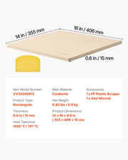 Pizza Stone, 406 x 355 mm Rectangular Cordierite Pizza Stone, Extra Large Baking-Stone with Scraper, 15 mm V952-PSSJQSJX1614V8WHJ001V0