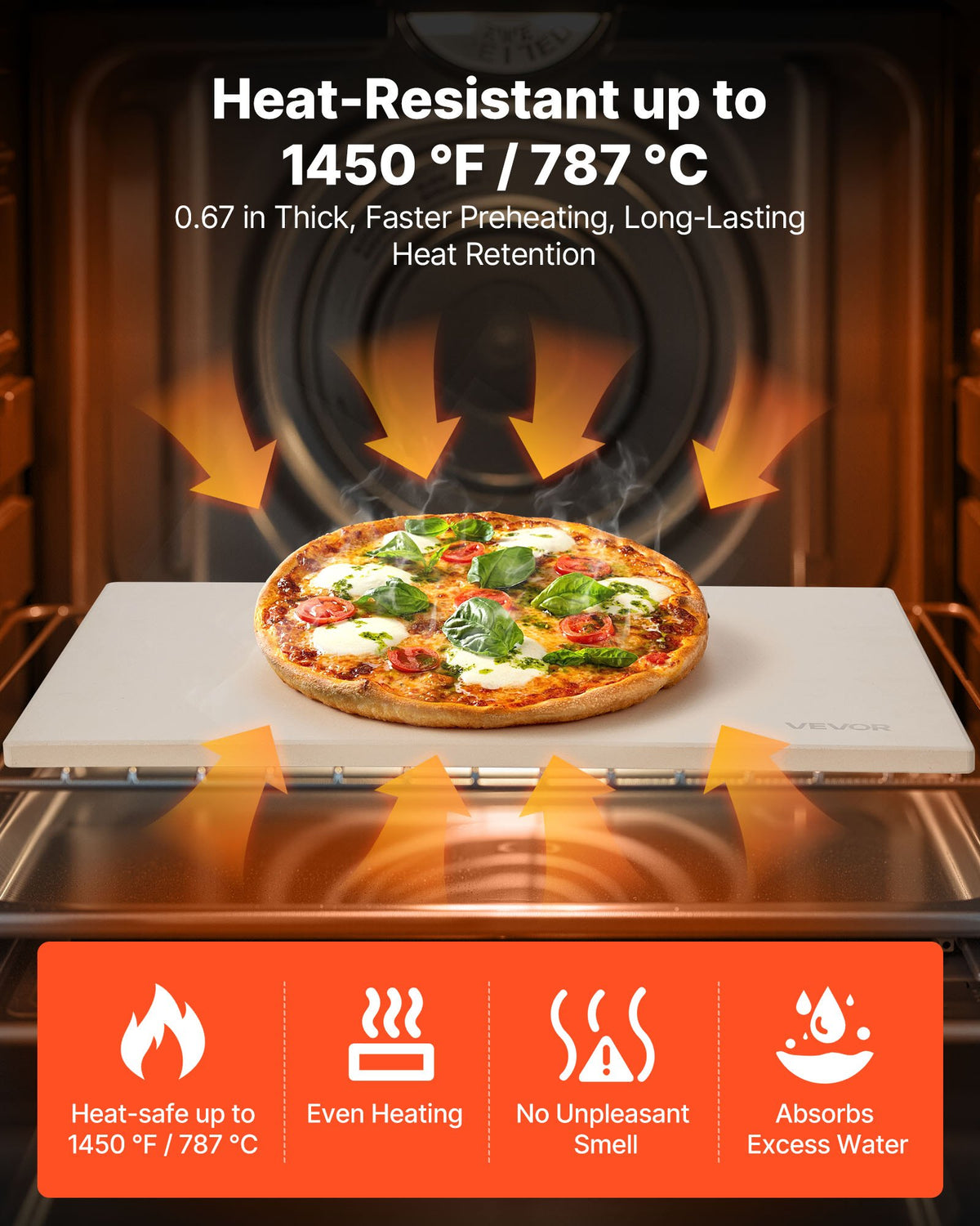 Pizza Stone, 508 x 355 mm Rectangular Cordierite Pizza Stone, Extra Large Baking-Stone with PP Scraper, 17 mm V952-PSSJQSJX2014UO3YE001V0