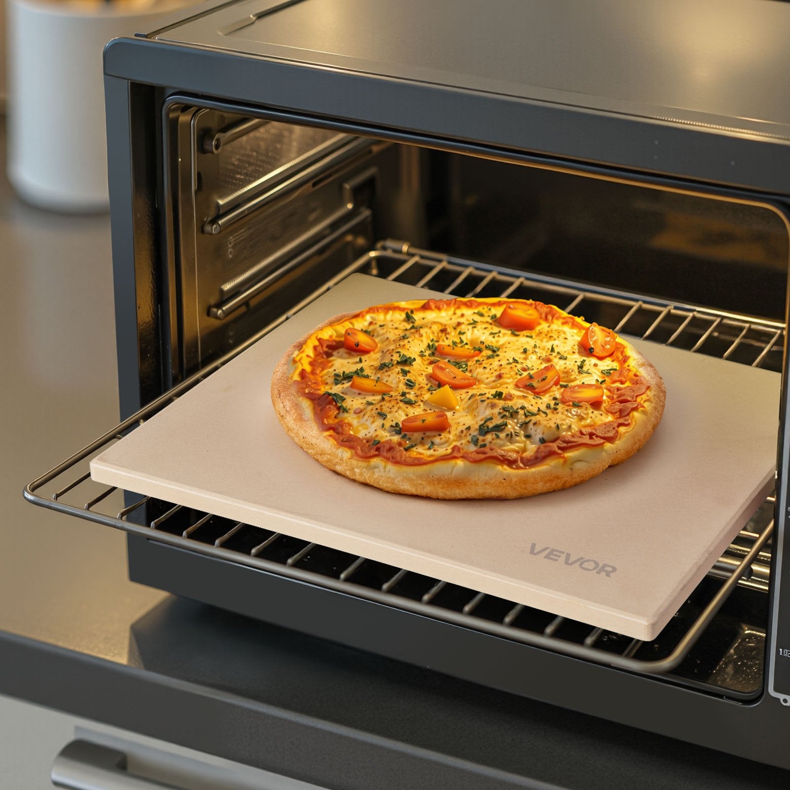 Pizza Stone, 508 x 355 mm Rectangular Cordierite Pizza Stone, Extra Large Baking-Stone with PP Scraper, 17 mm V952-PSSJQSJX2014UO3YE001V0