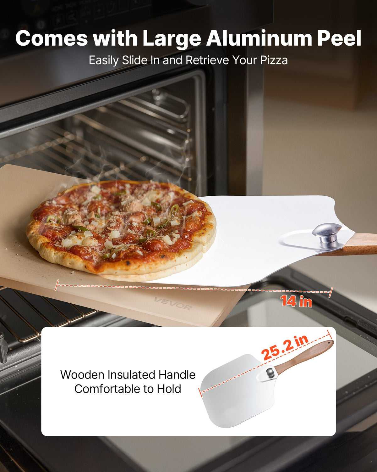 Pizza Stone, 508 x 355 mm Rectangular Cordierite Pizza Stone, Extra Large Baking-Stone with Aluminum Peel, 15 V952-PSSJQSJX22140KPYQ001V0