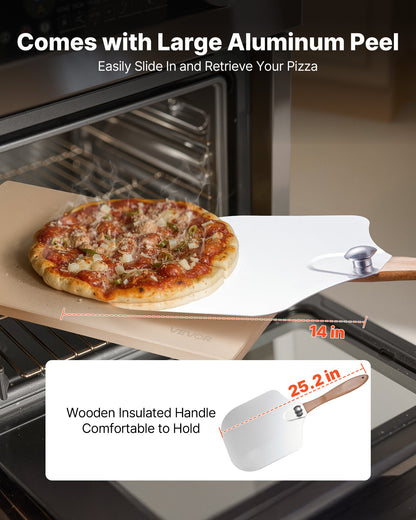 Pizza Stone, 508 x 355 mm Rectangular Cordierite Pizza Stone, Extra Large Baking-Stone with Aluminum Peel, 15 V952-PSSJQSJX22140KPYQ001V0