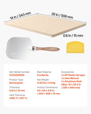 Pizza Stone, 508 x 355 mm Rectangular Cordierite Pizza Stone, Extra Large Baking-Stone with Aluminum Peel, 15 V952-PSSJQSJX22140KPYQ001V0