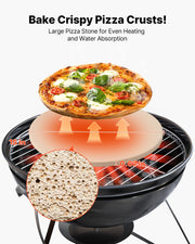 Pizza Stone, 381 mm Round Cordierite Pizza Stone, Extra Large Baking-Stone with Aluminum Peel, 17 mm V952-PSSJQSYX15INBTVJF001V0