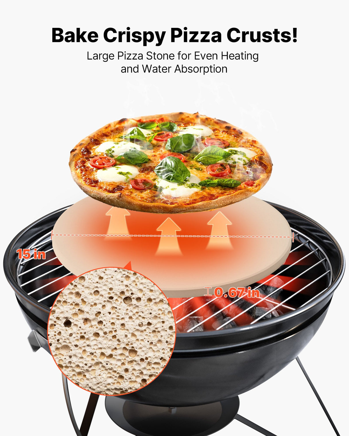 Pizza Stone, 381 mm Round Cordierite Pizza Stone, Extra Large Baking-Stone with Aluminum Peel, 17 mm V952-PSSJQSYX15INBTVJF001V0