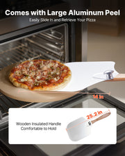 Pizza Stone, 381 mm Round Cordierite Pizza Stone, Extra Large Baking-Stone with Aluminum Peel, 17 mm V952-PSSJQSYX15INBTVJF001V0