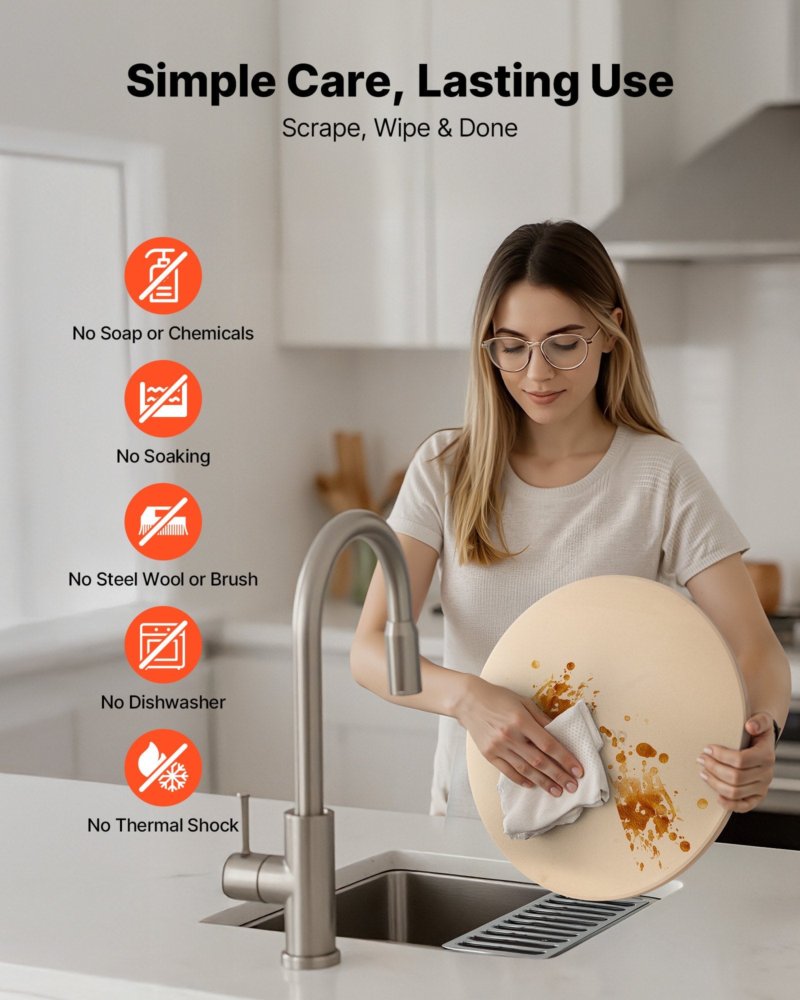 Pizza Stone, 381 mm Round Cordierite Pizza Stone, Extra Large Baking-Stone with Aluminum Peel, 17 mm V952-PSSJQSYX15INBTVJF001V0