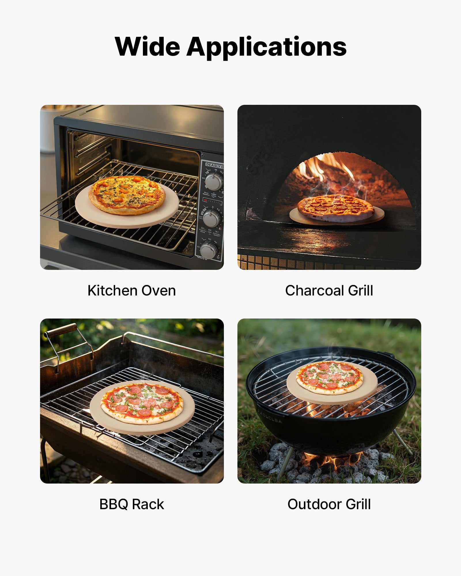 Pizza Stone, 381 mm Round Cordierite Pizza Stone, Extra Large Baking-Stone with Aluminum Peel, 17 mm V952-PSSJQSYX15INBTVJF001V0