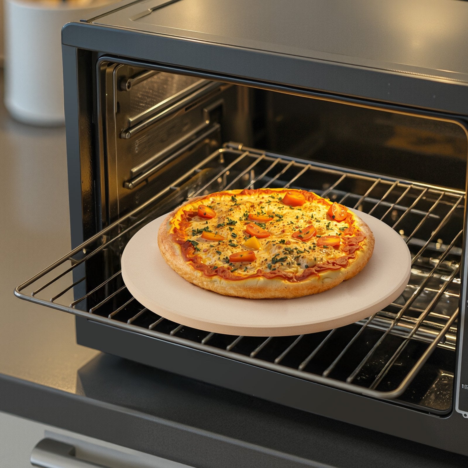 Pizza Stone, 381 mm Round Cordierite Pizza Stone, Extra Large Baking-Stone with Aluminum Peel, 17 mm V952-PSSJQSYX15INBTVJF001V0