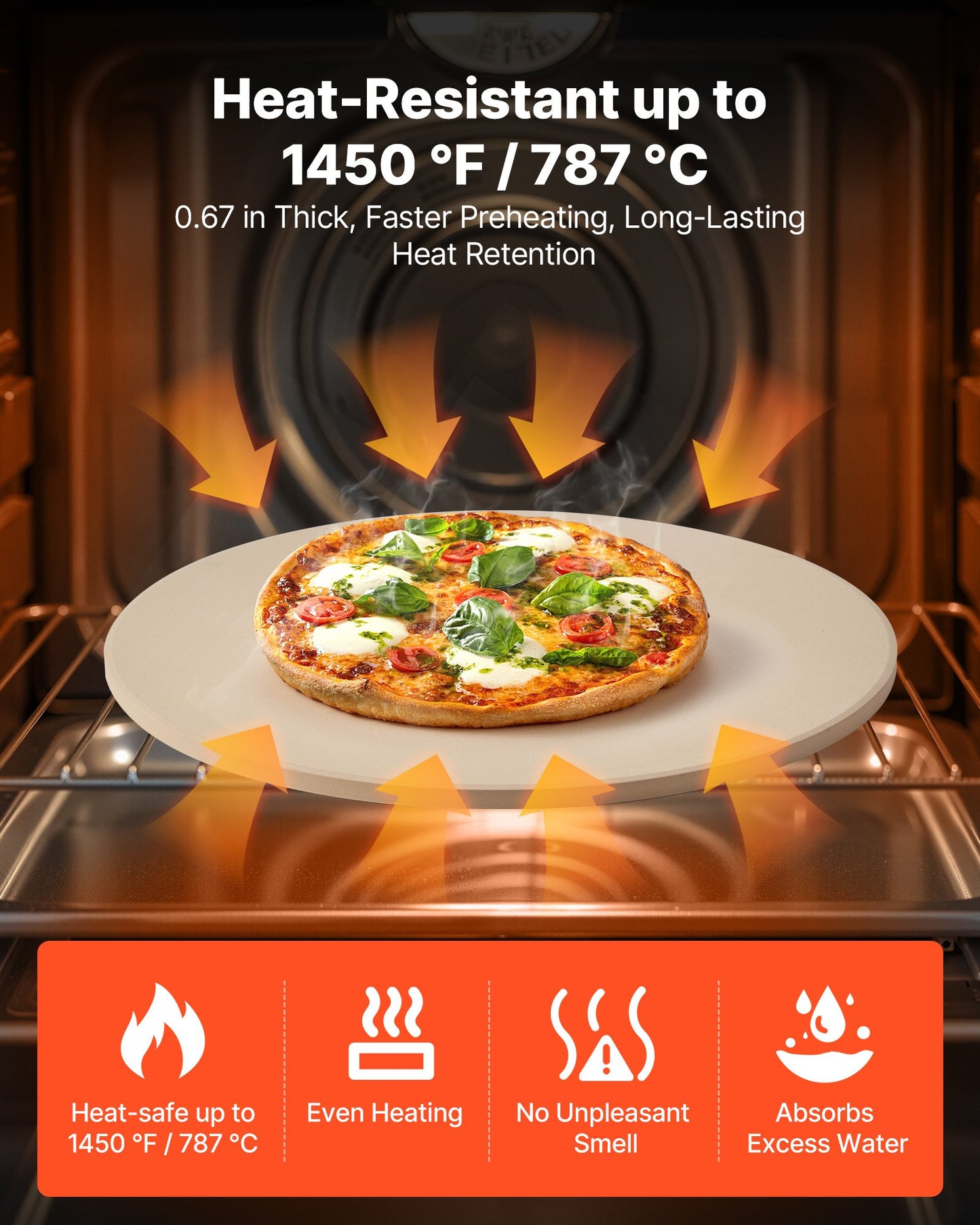 Pizza Stone, 406 mm Round Cordierite Pizza Stone, Extra Large Baking-Stone with a Durable Stand, 17 mm V952-PSSJQSYX16INB39TR001V0