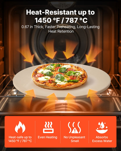 Pizza Stone, 406 mm Round Cordierite Pizza Stone, Extra Large Baking-Stone with a Durable Stand, 17 mm V952-PSSJQSYX16INB39TR001V0