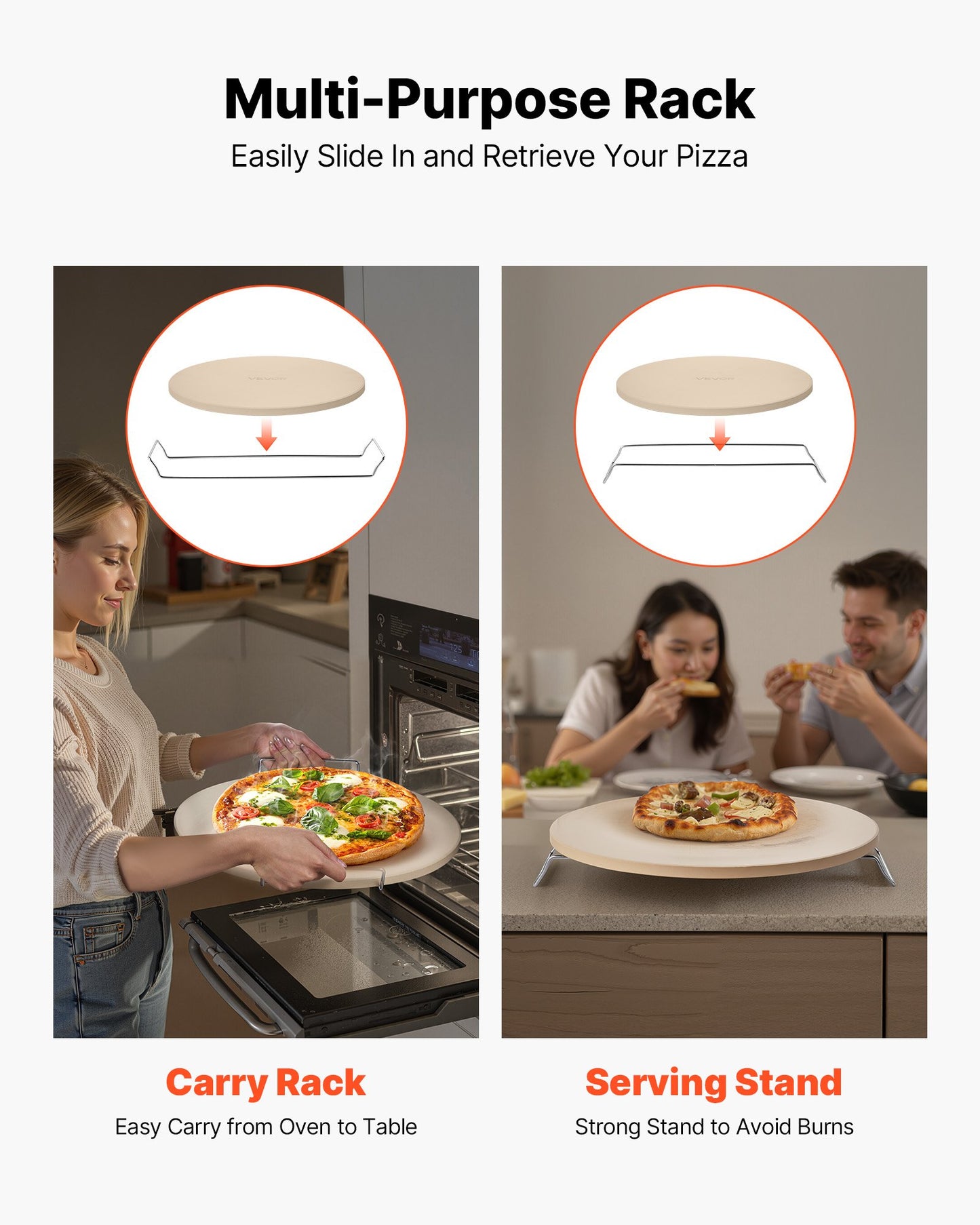 Pizza Stone, 406 mm Round Cordierite Pizza Stone, Extra Large Baking-Stone with a Durable Stand, 17 mm V952-PSSJQSYX16INB39TR001V0