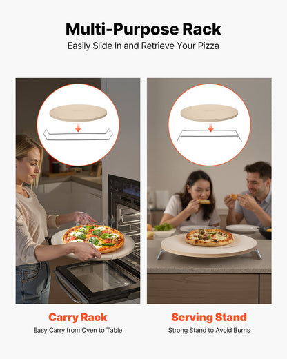 Pizza Stone, 406 mm Round Cordierite Pizza Stone, Extra Large Baking-Stone with a Durable Stand, 17 mm V952-PSSJQSYX16INB39TR001V0