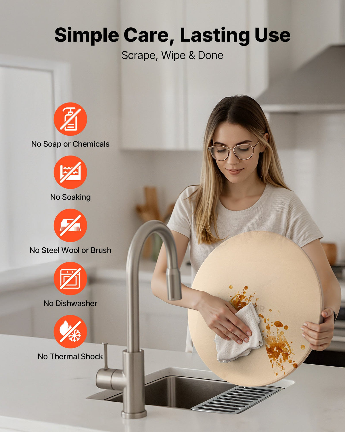 Pizza Stone, 406 mm Round Cordierite Pizza Stone, Extra Large Baking-Stone with a Durable Stand, 17 mm V952-PSSJQSYX16INB39TR001V0