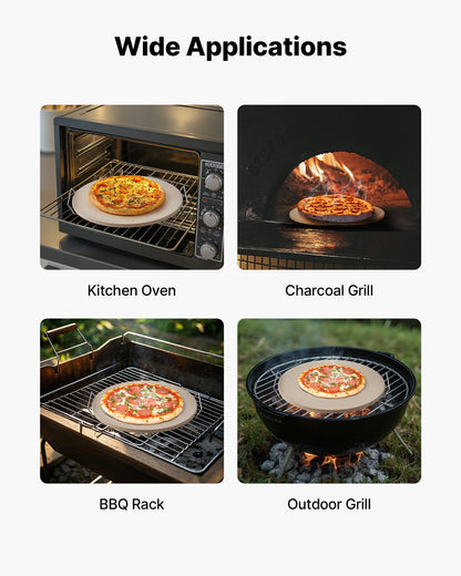 Pizza Stone, 406 mm Round Cordierite Pizza Stone, Extra Large Baking-Stone with a Durable Stand, 17 mm V952-PSSJQSYX16INB39TR001V0