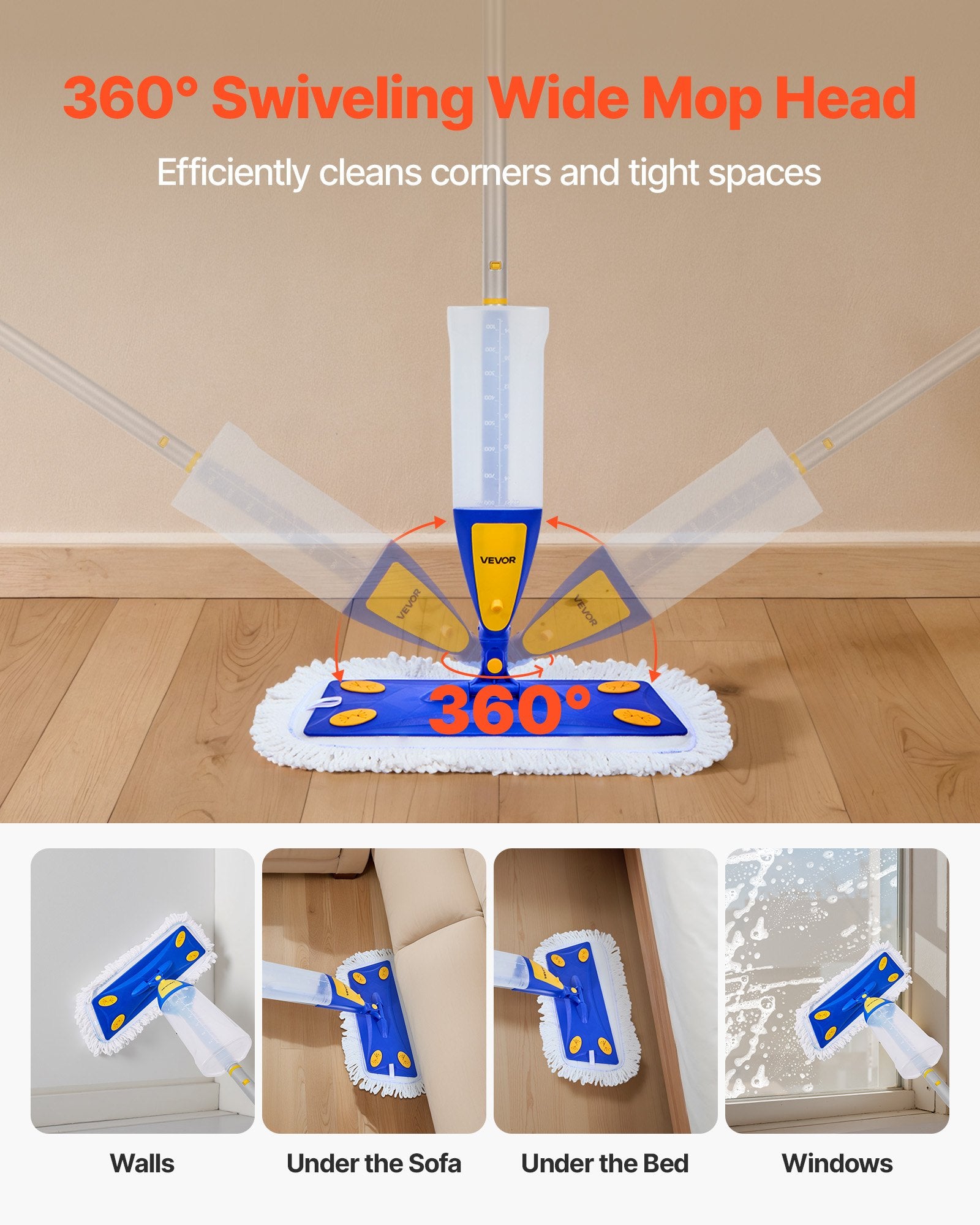 Spray Mop, with 3 Washable Pads for Dry and Wet Floor Cleaning & an 800ml Refillable Water Tank, Microfiber V952-PSTBSDPSZMDM9SKKR001V0