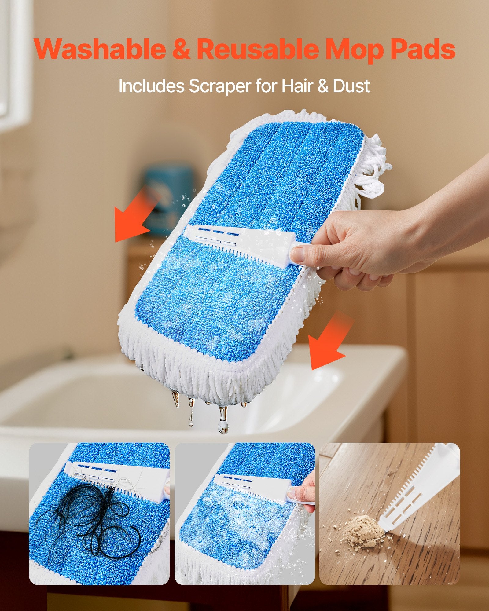 Spray Mop, with 3 Washable Pads for Dry and Wet Floor Cleaning & an 800ml Refillable Water Tank, Microfiber V952-PSTBSDPSZMDM9SKKR001V0