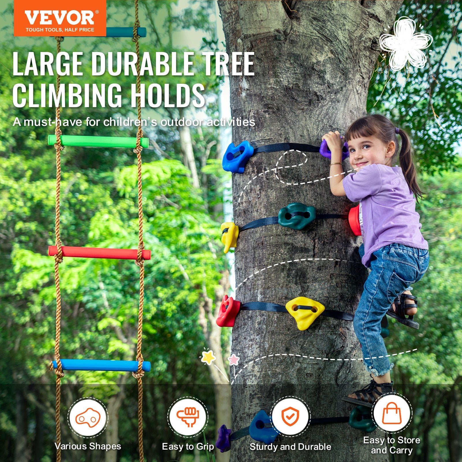 Ninja Tree Climbing Kit, 12 Tree Climbing Holds, 6 Ratchet Straps, and a Climbing Ladder, Climbing Rocks for V952-PSZJTZ12PCSDLD8RSV0