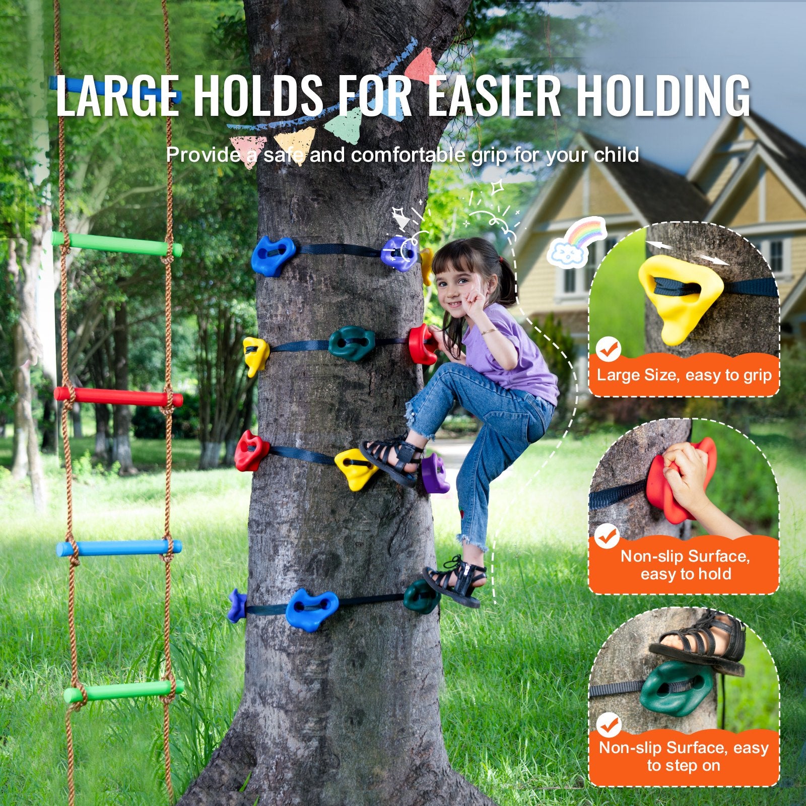Ninja Tree Climbing Kit, 12 Tree Climbing Holds, 6 Ratchet Straps, and a Climbing Ladder, Climbing Rocks for V952-PSZJTZ12PCSDLD8RSV0