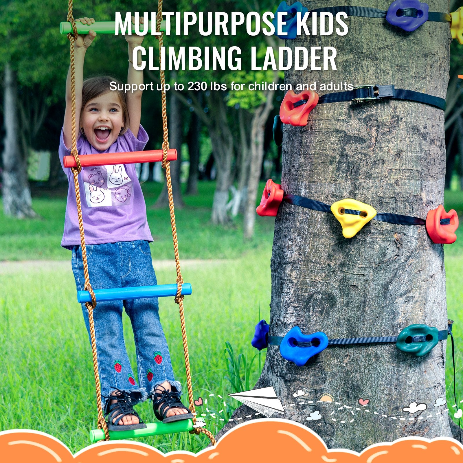 Ninja Tree Climbing Kit, 12 Tree Climbing Holds, 6 Ratchet Straps, and a Climbing Ladder, Climbing Rocks for V952-PSZJTZ12PCSDLD8RSV0