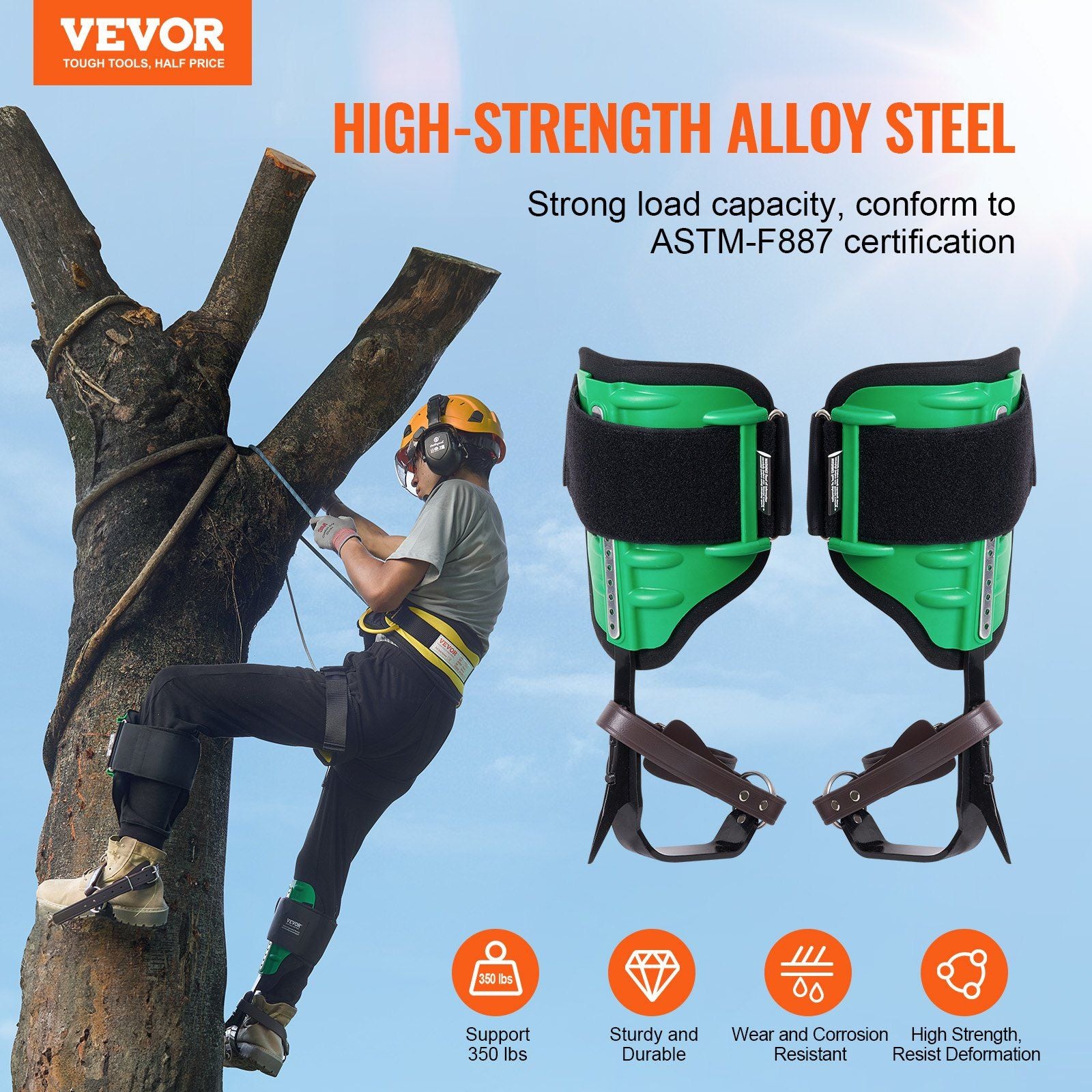 Tree Climbing Spikes, 1 Pair Alloy Steel Climbing Spurs, 350lbs Load Capacity Tree Climbing Gear with Straps V952-PSZZDPKSLEVAFSL9AV0