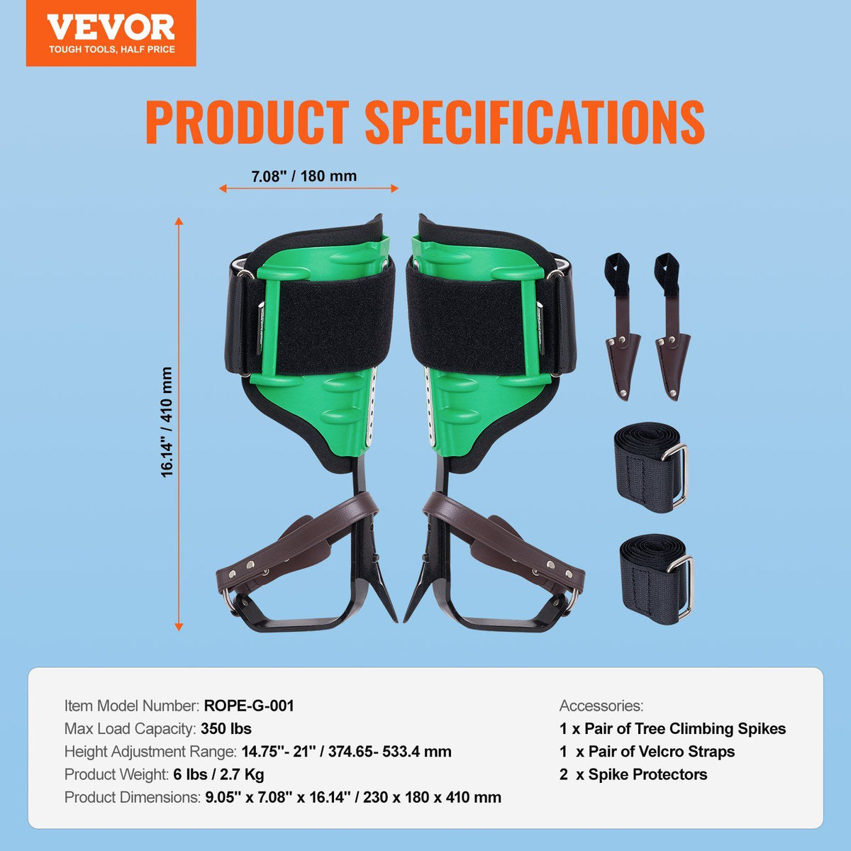 Tree Climbing Spikes, 1 Pair Alloy Steel Climbing Spurs, 350lbs Load Capacity Tree Climbing Gear with Straps V952-PSZZDPKSLEVAFSL9AV0