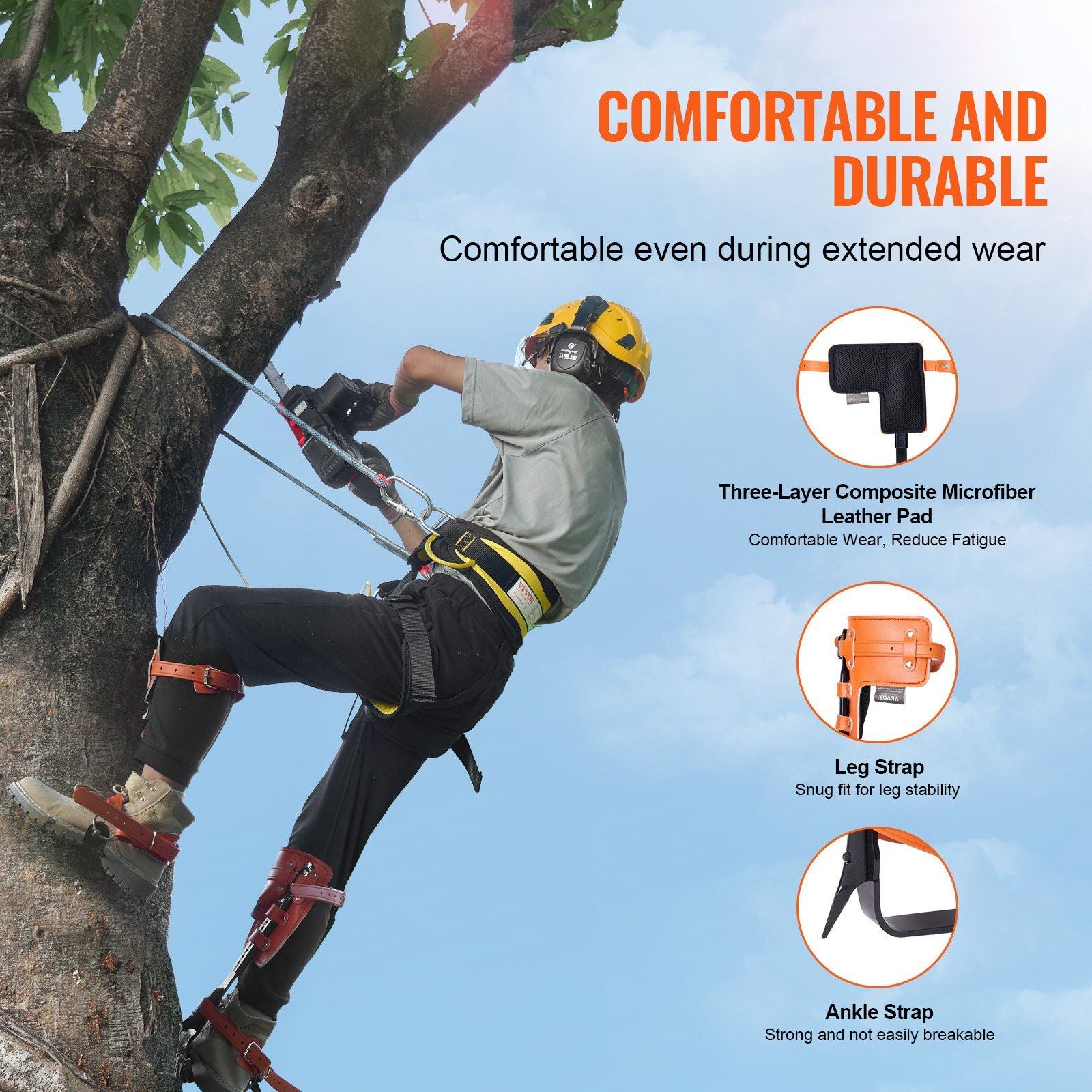 Tree Climbing Spikes Set, 1 Pair Alloy Steel Climbing Spurs with Safety Rope and Safety Harness, 350lbs Load V952-PSZZPZCZHKPZ0IXFTV0