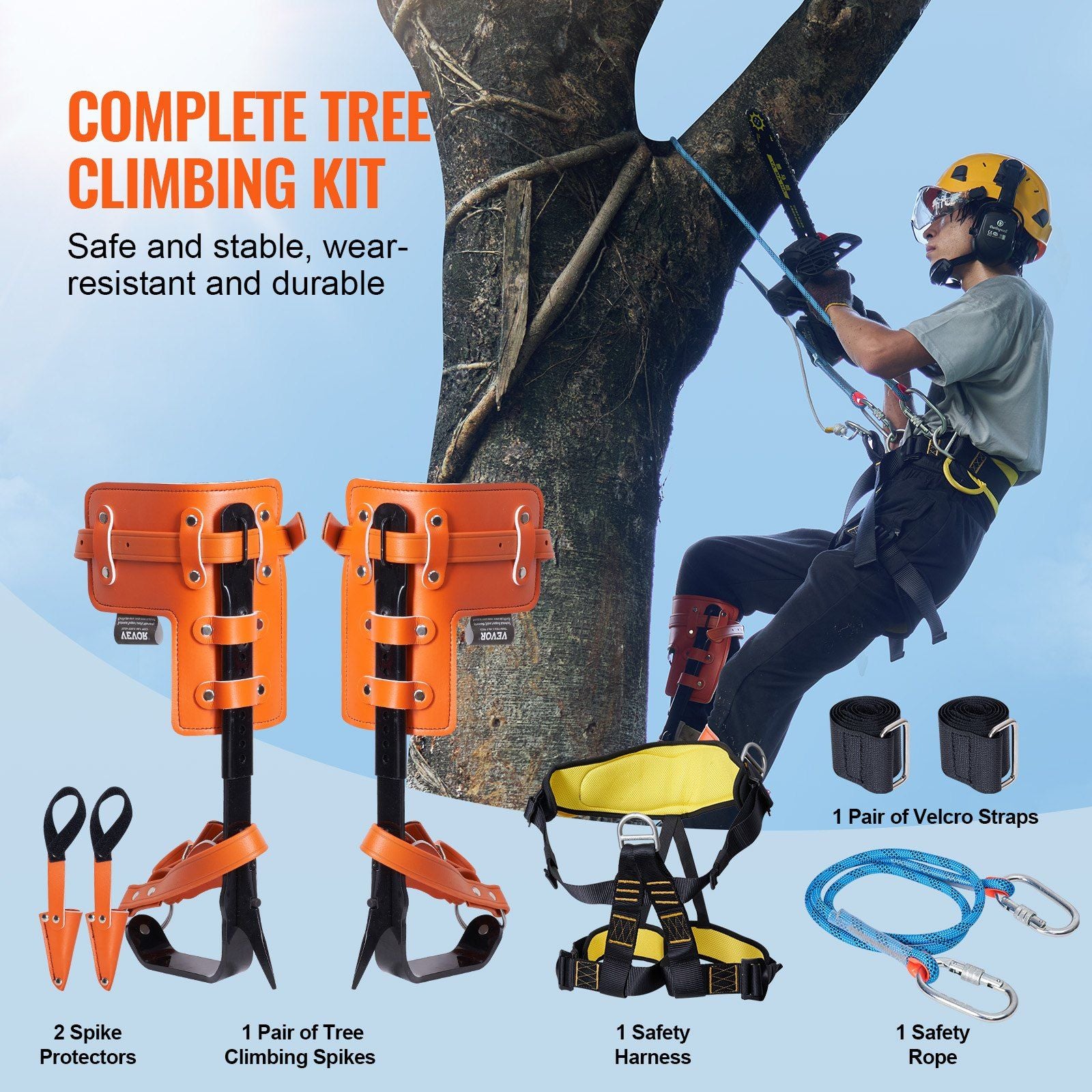 Tree Climbing Spikes Set, 1 Pair Alloy Steel Climbing Spurs with Safety Rope and Safety Harness, 350lbs Load V952-PSZZPZCZHKPZ0IXFTV0