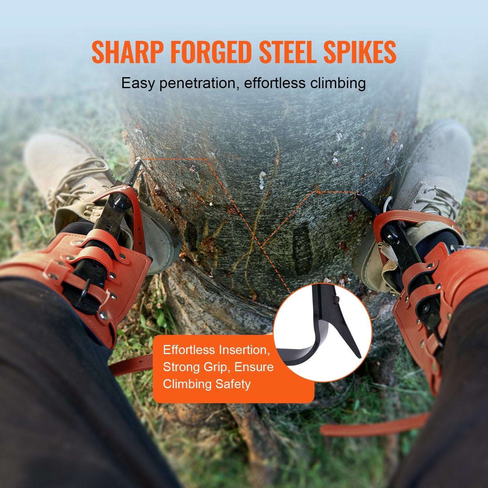 Tree Climbing Spikes Set, 1 Pair Alloy Steel Climbing Spurs with Safety Rope and Safety Harness, 350lbs Load V952-PSZZPZCZHKPZ0IXFTV0