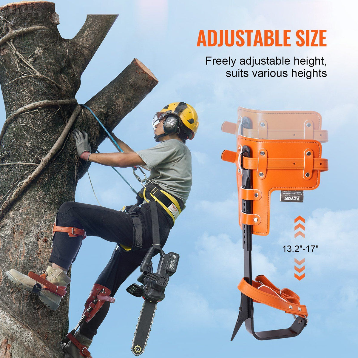 Tree Climbing Spikes Set, 1 Pair Alloy Steel Climbing Spurs with Safety Rope and Safety Harness, 350lbs Load V952-PSZZPZCZHKPZ0IXFTV0