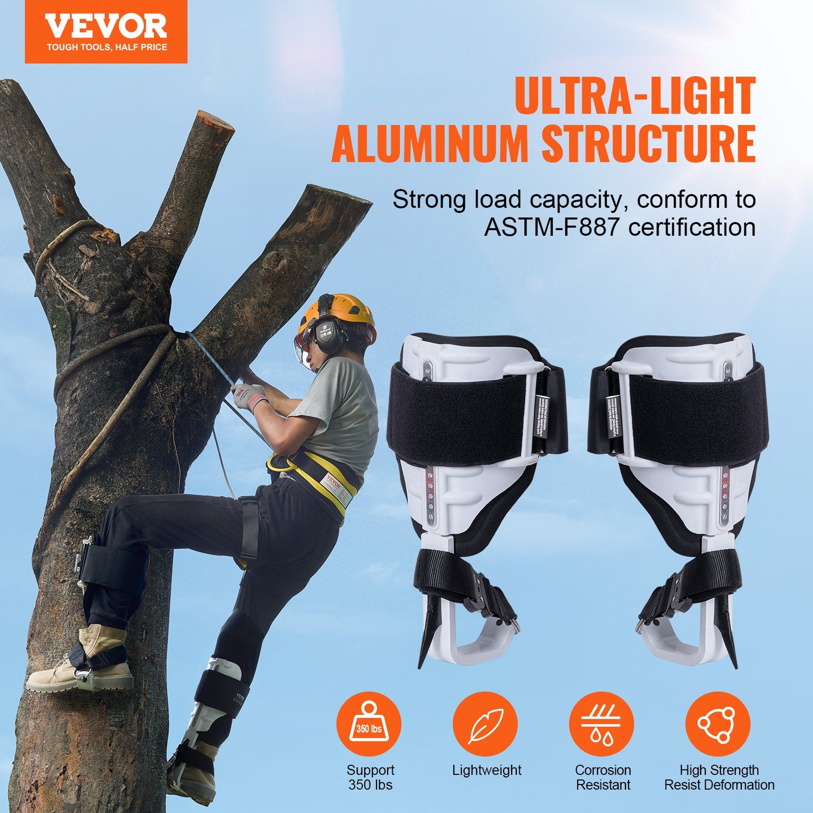Tree Climbing Spikes, 1 Pair Aluminum Climbing Spurs, 350lbs Load Capacity Tree Climbing Gear with Straps and V952-PSZZYSDPKBLX0E055V0
