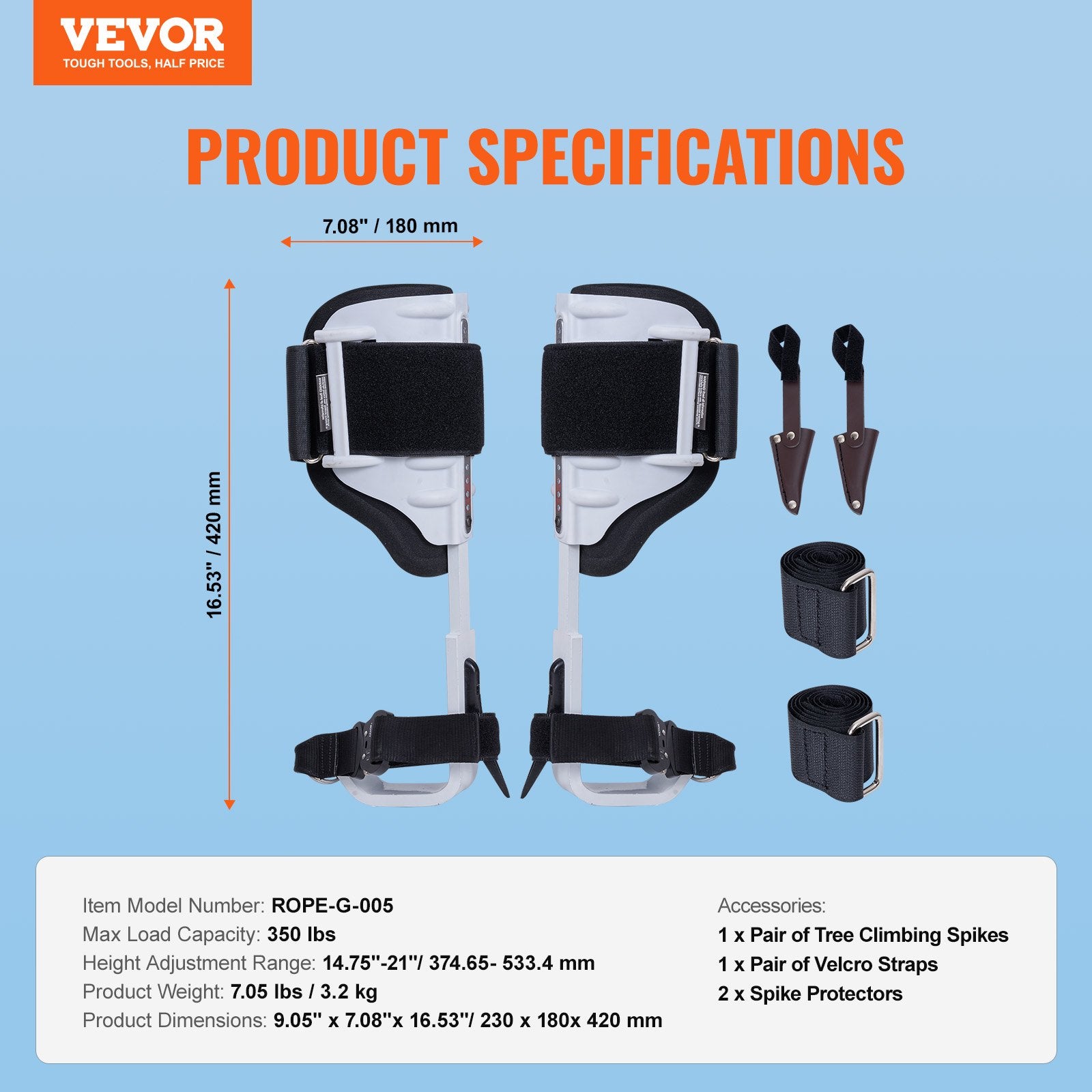 Tree Climbing Spikes, 1 Pair Aluminum Climbing Spurs, 350lbs Load Capacity Tree Climbing Gear with Straps and V952-PSZZYSDPKBLX0E055V0