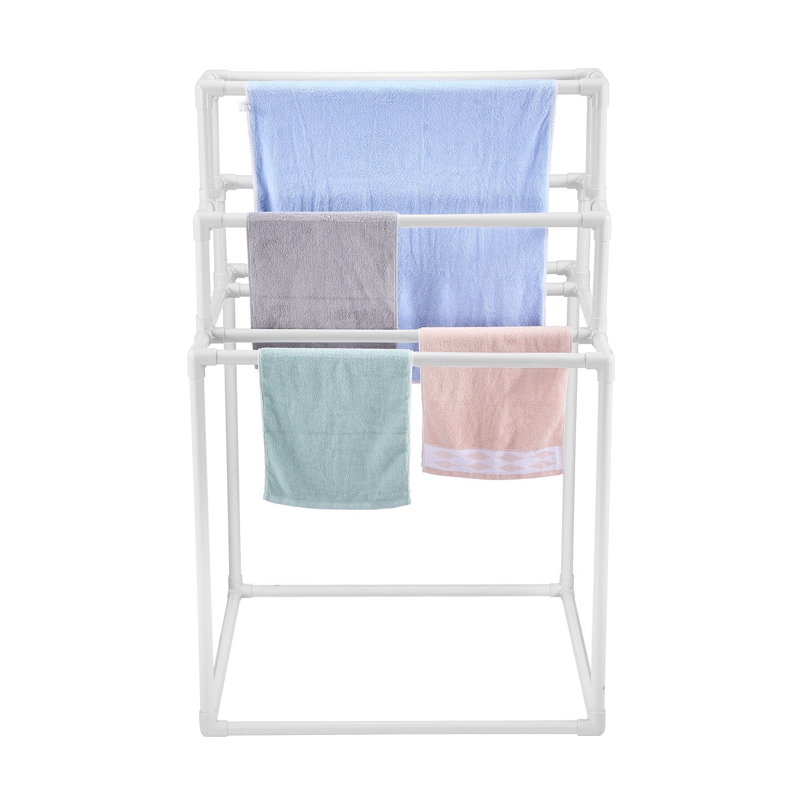 Towel Rack 8-Bar Outdoor PVC Towel Holder for Poolside Spa Bathroom White V952-PTMJJJXBS8GCN52QDV0