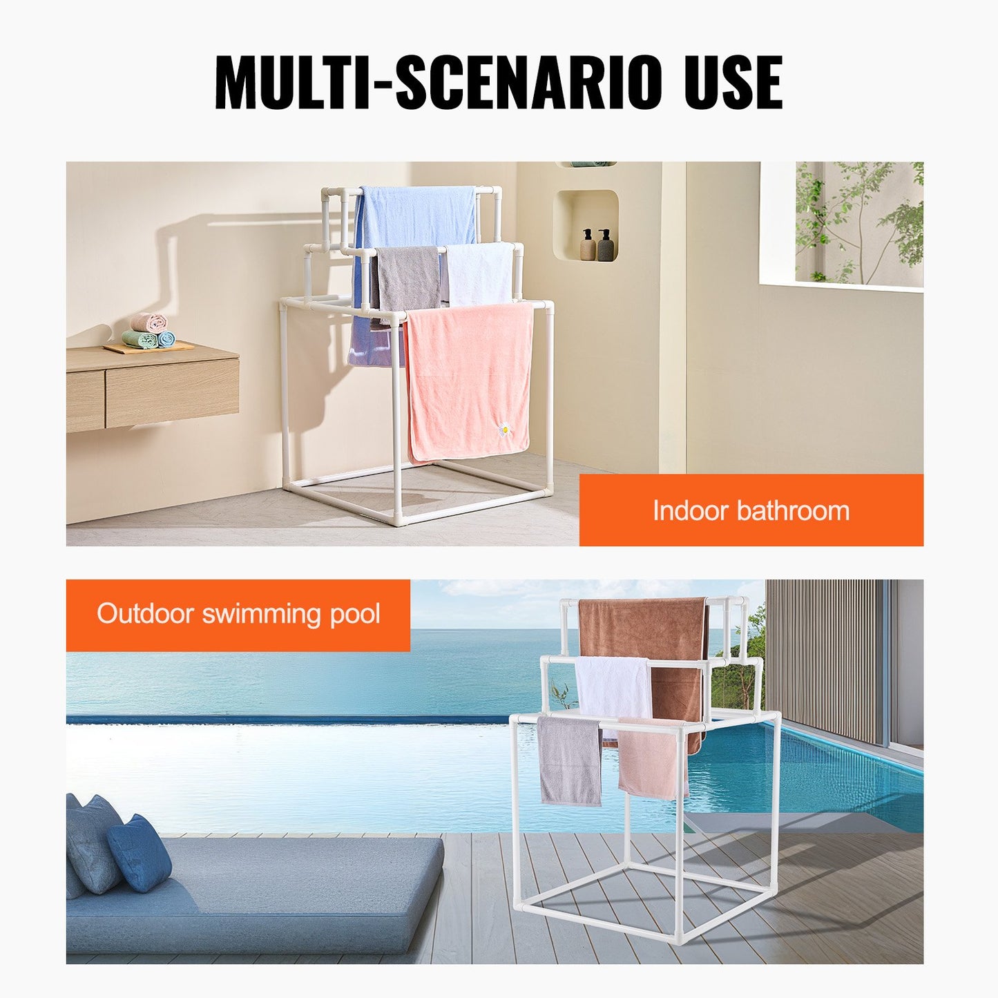 Towel Rack 8-Bar Outdoor PVC Towel Holder for Poolside Spa Bathroom White V952-PTMJJJXBS8GCN52QDV0