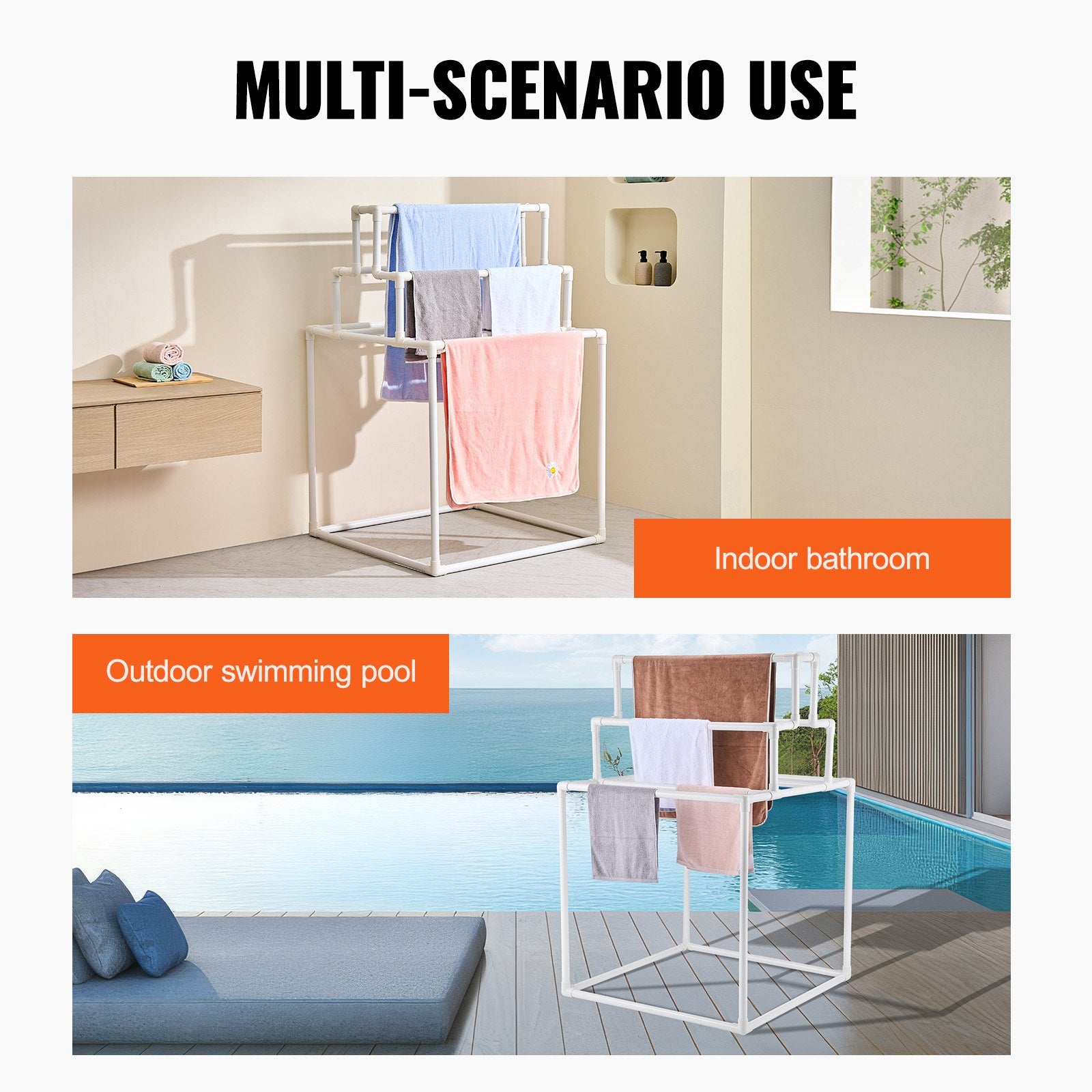Towel Rack 8-Bar Outdoor PVC Towel Holder for Poolside Spa Bathroom White V952-PTMJJJXBS8GCN52QDV0