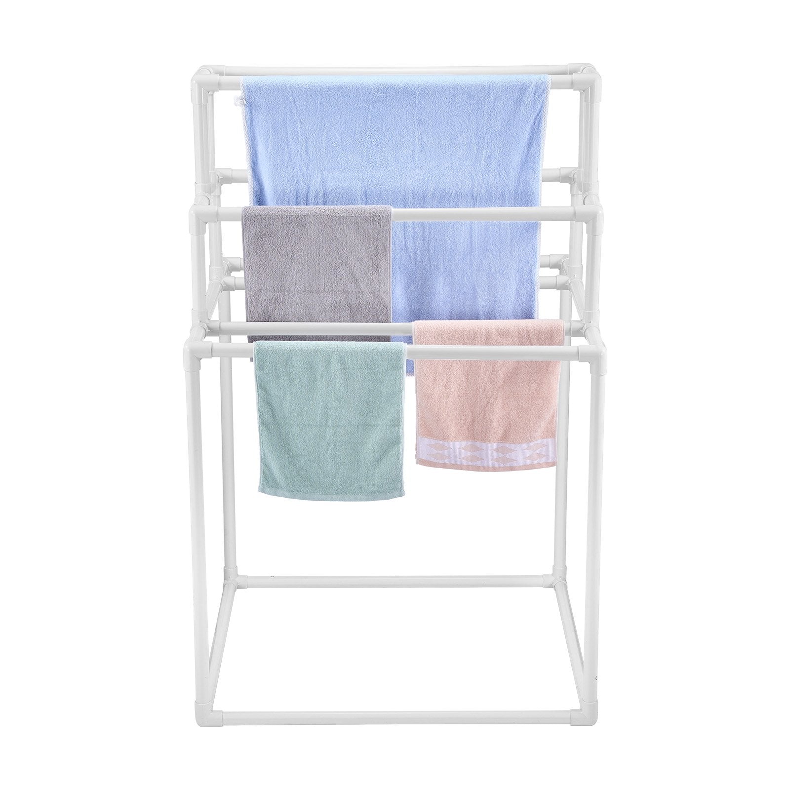 Towel Rack 8-Bar Outdoor PVC Towel Holder for Poolside Spa Bathroom White V952-PTMJJJXBS8GCN52QDV0
