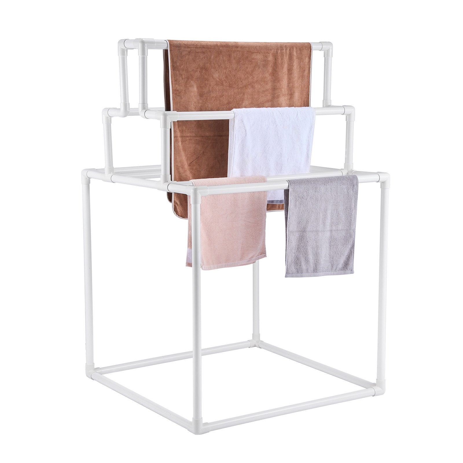 Towel Rack 8-Bar Outdoor PVC Towel Holder for Poolside Spa Bathroom White V952-PTMJJJXBS8GCN52QDV0