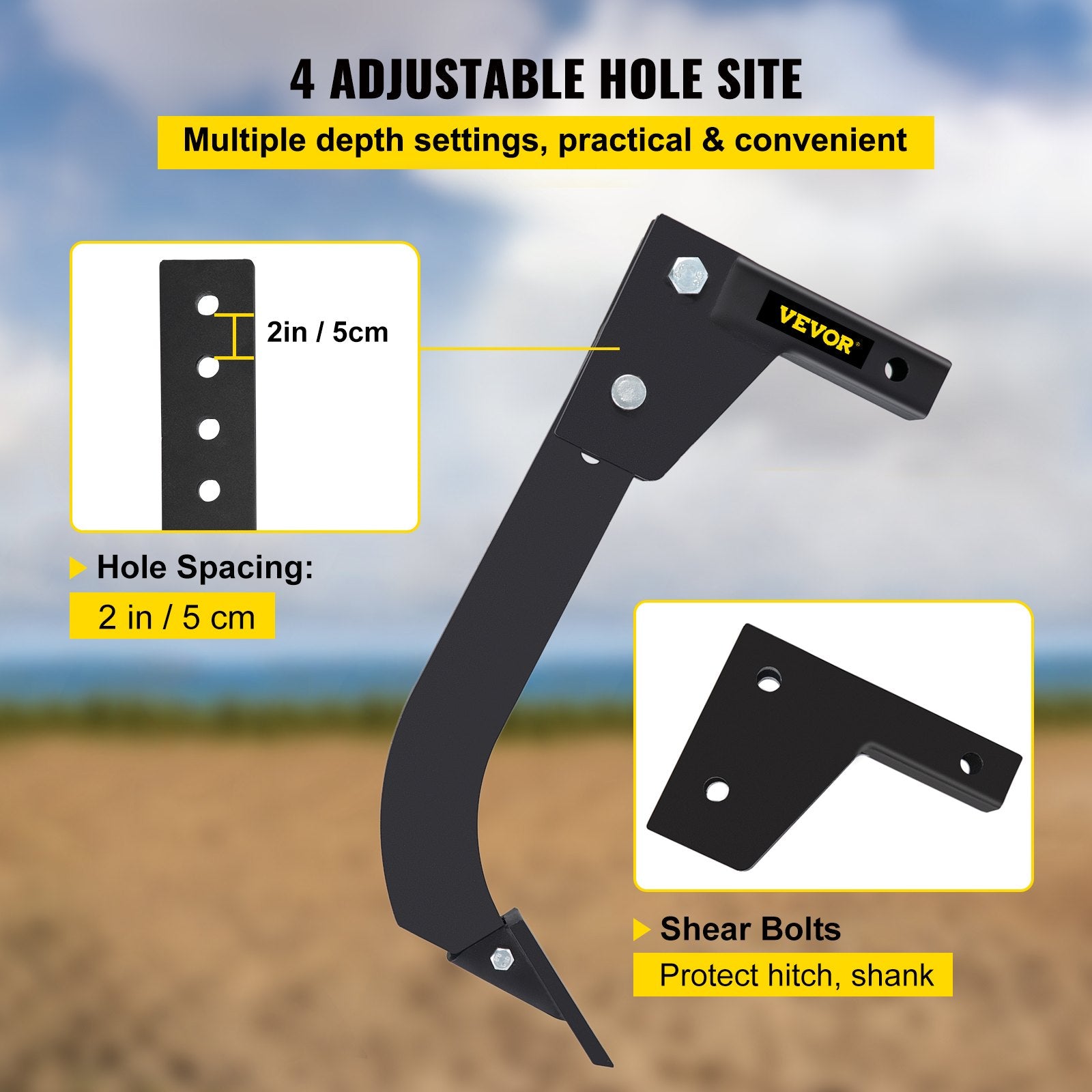 Hitch Mounted Ripper, 40.6cm Shank Length Box Scraper Shank, 4 Hole Site Box Blade for Tractor, 2 Locating V952-PTQLTYCHSBD1609FFV0