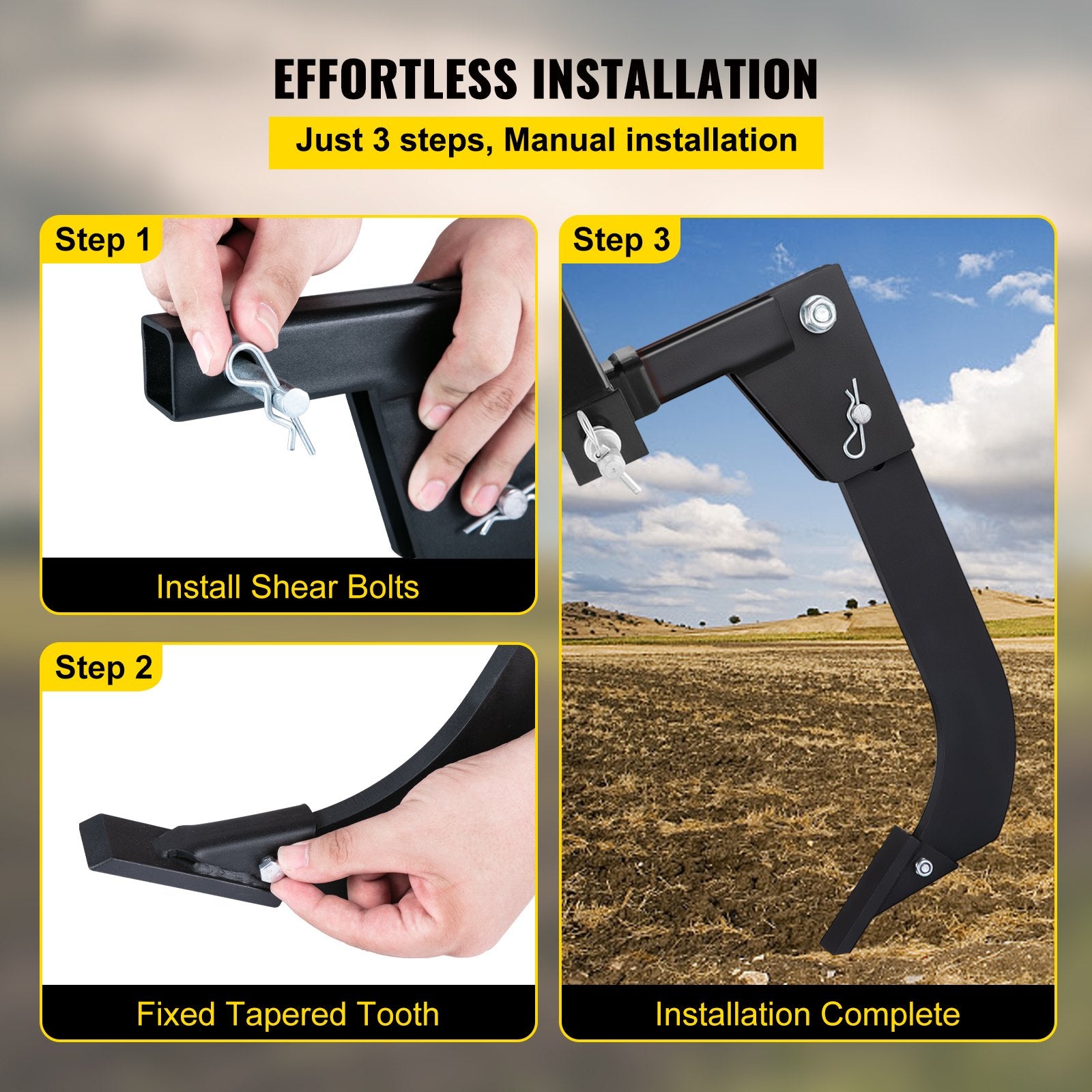 Hitch Mounted Ripper, 40.6cm Shank Length Box Scraper Shank, 4 Hole Site Box Blade for Tractor, 2 Locating V952-PTQLTYCHSBD1609FFV0