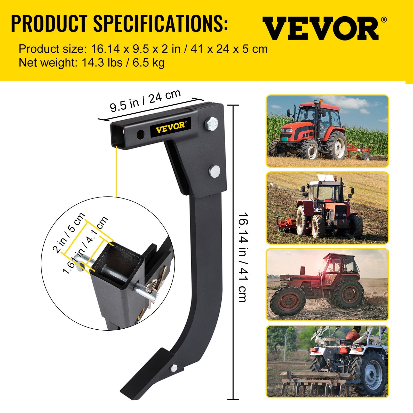Hitch Mounted Ripper, 40.6cm Shank Length Box Scraper Shank, 4 Hole Site Box Blade for Tractor, 2 Locating V952-PTQLTYCHSBD1609FFV0