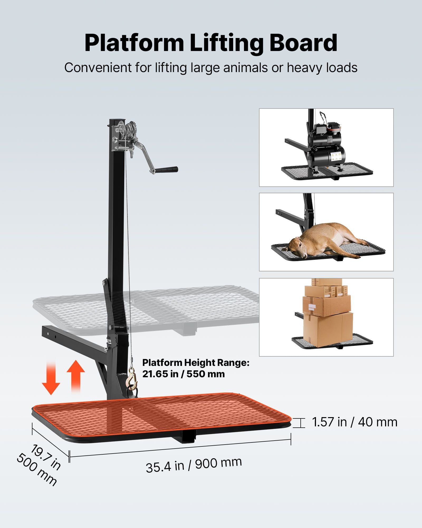 Hitch Deer Hoist with Lifting System Platform, 300 lbs Load Capacity, Game Hoist Winch Lift with 2-inch V952-PTSLSHL300LBWVV3H001V0