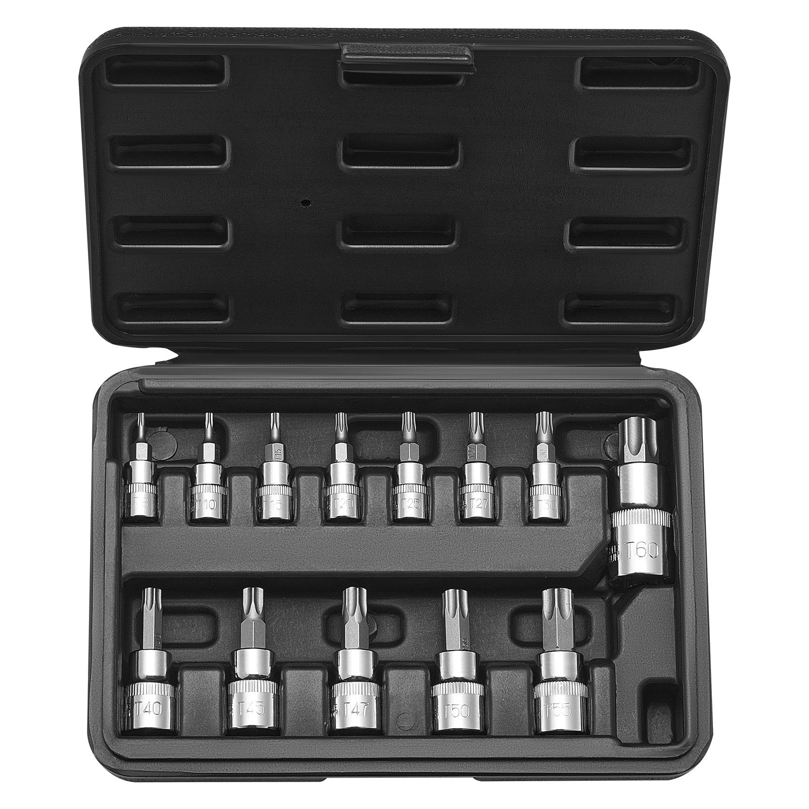 Torx Bit Socket Set, 13-Piece Star T8 - T60 Set, S2 Alloy Steel and Cr-V Steel, 1/4 in, 3/8 in, and 1/2 in V952-PTTT143812TO25MKPV0