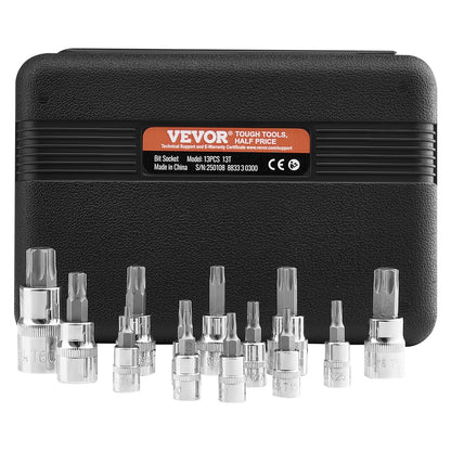 Torx Bit Socket Set, 13-Piece Star T8 - T60 Set, S2 Alloy Steel and Cr-V Steel, 1/4 in, 3/8 in, and 1/2 in V952-PTTT143812TO25MKPV0
