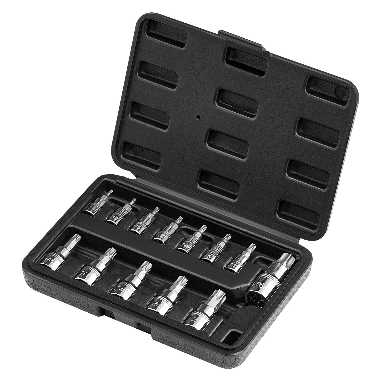 Torx Bit Socket Set, 13-Piece Star T8 - T60 Set, S2 Alloy Steel and Cr-V Steel, 1/4 in, 3/8 in, and 1/2 in V952-PTTT143812TO25MKPV0