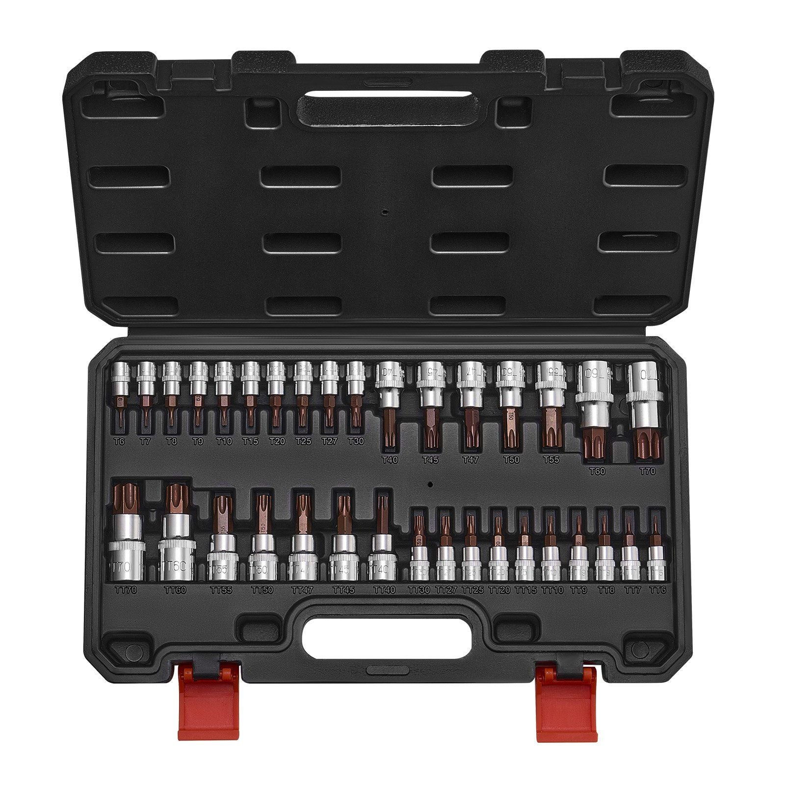 Torx Bit Socket Set, 34-Piece Solid Star and Tamper Proof T6-T70, S2 Alloy Steel and Cr-V Steel, 1/4 in, 3/8 V952-PTTT143812TO3PNXZV0