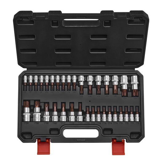 Torx Bit Socket Set, 34-Piece Solid Star and Tamper Proof T6-T70, S2 Alloy Steel and Cr-V Steel, 1/4 in, 3/8 V952-PTTT143812TO3PNXZV0
